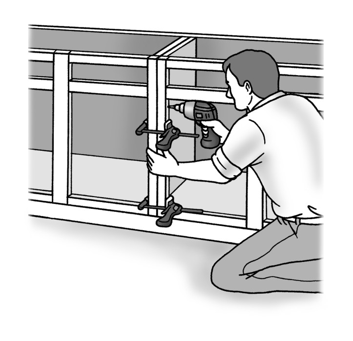 Figure 2-9: Connect the base cabinets with 2 1/4-inch screws.